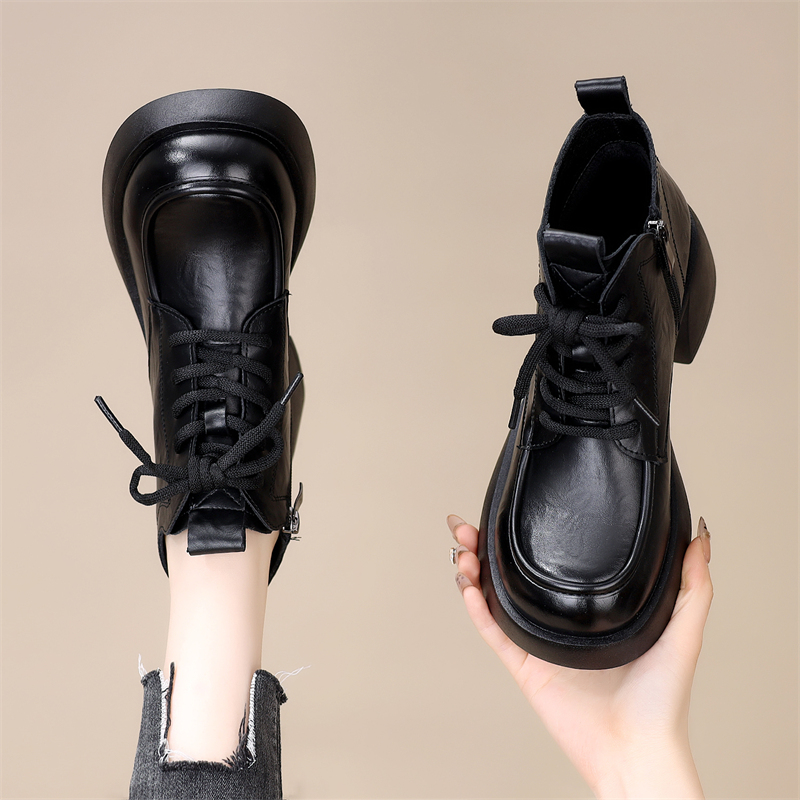 新款单靴粗跟增高马丁靴