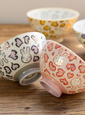 日本进口美浓烧亮面可爱兔子陶瓷碗日式米饭碗甜品碗家用餐具汤碗