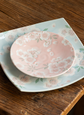 日本进口美浓烧樱花陶瓷碗盘餐具日式面碗深菜盘早餐盘家用大汤碗