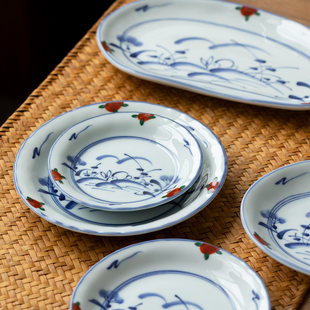 日本进口美浓烧赤绘月兔米饭碗日式 釉下彩餐具碗盘碟菜盘汤钵面碗