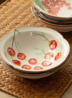 日本进口美浓烧手绘唐草樱花小食碗日式菜盘甜品盘干果盘家用骨碟