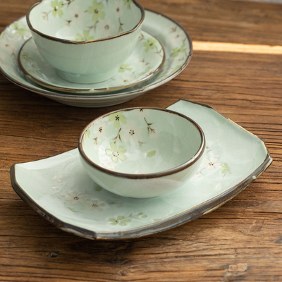 日本进口秋樱碗盘碟釉下彩餐具