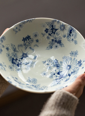 日本进口美浓烧花集陶瓷碗盘餐具日式米饭碗深菜盘骨碟甜品碗汤碗