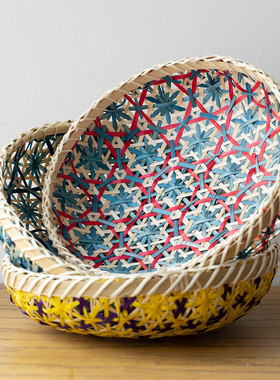 越南进口彩色柳编手工编织装饰收纳篮厨房收纳筐水果篮子拍摄道具