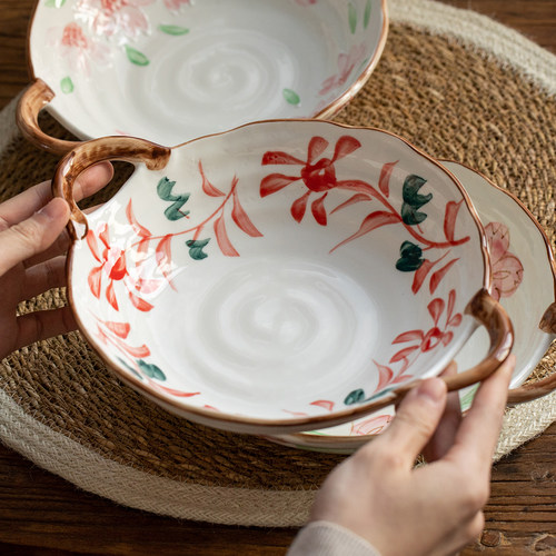 日本双耳菜盘耐热家用饭盘意面盘