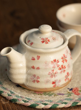日本进口美浓烧手绘粉樱花陶瓷茶具日式茶壶茶杯高颜值泡茶器套装