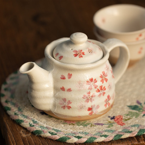 日本进口美浓烧手绘粉樱花陶瓷茶具日式茶壶茶杯高颜值泡茶器套装