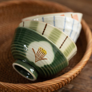 日本进口濑户烧织部绿釉十草陶瓷小碗日式米饭碗家用复古餐具汤碗