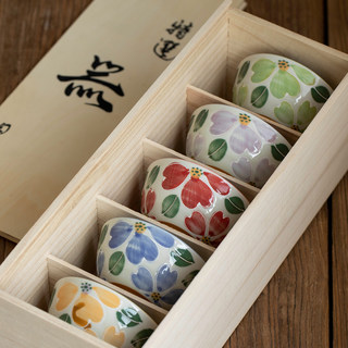 日本进口美浓烧五彩花卉陶瓷碗餐具礼盒日式米饭碗家用釉下彩汤碗