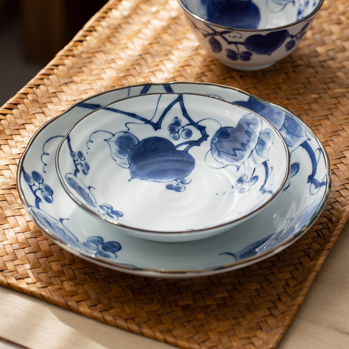 日本进口美浓烧蓝染葡萄碗盘碟餐具日式米饭碗深菜盘骨碟深钵汤碗,餐饮具,盘,淘宝优惠券,粉丝福利购,淘宝优惠卷