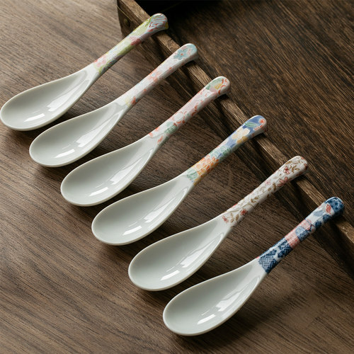 日本进口美浓烧陶瓷青花调羹汤匙