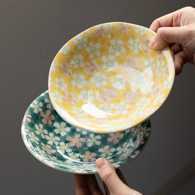 日本美浓烧餐盘陶瓷圆6寸樱花盘