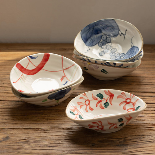 日式手绘6寸碗骨碟菜盘零食碗