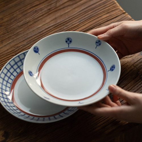 日式春山青花碗盘餐具家用米饭碗咖啡杯8寸深盘意面盘釉下彩汤碗