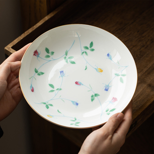 日本进口白瓷餐具中古风玫瑰餐盘家用早餐盘意面盘深菜盘咖喱饭盘