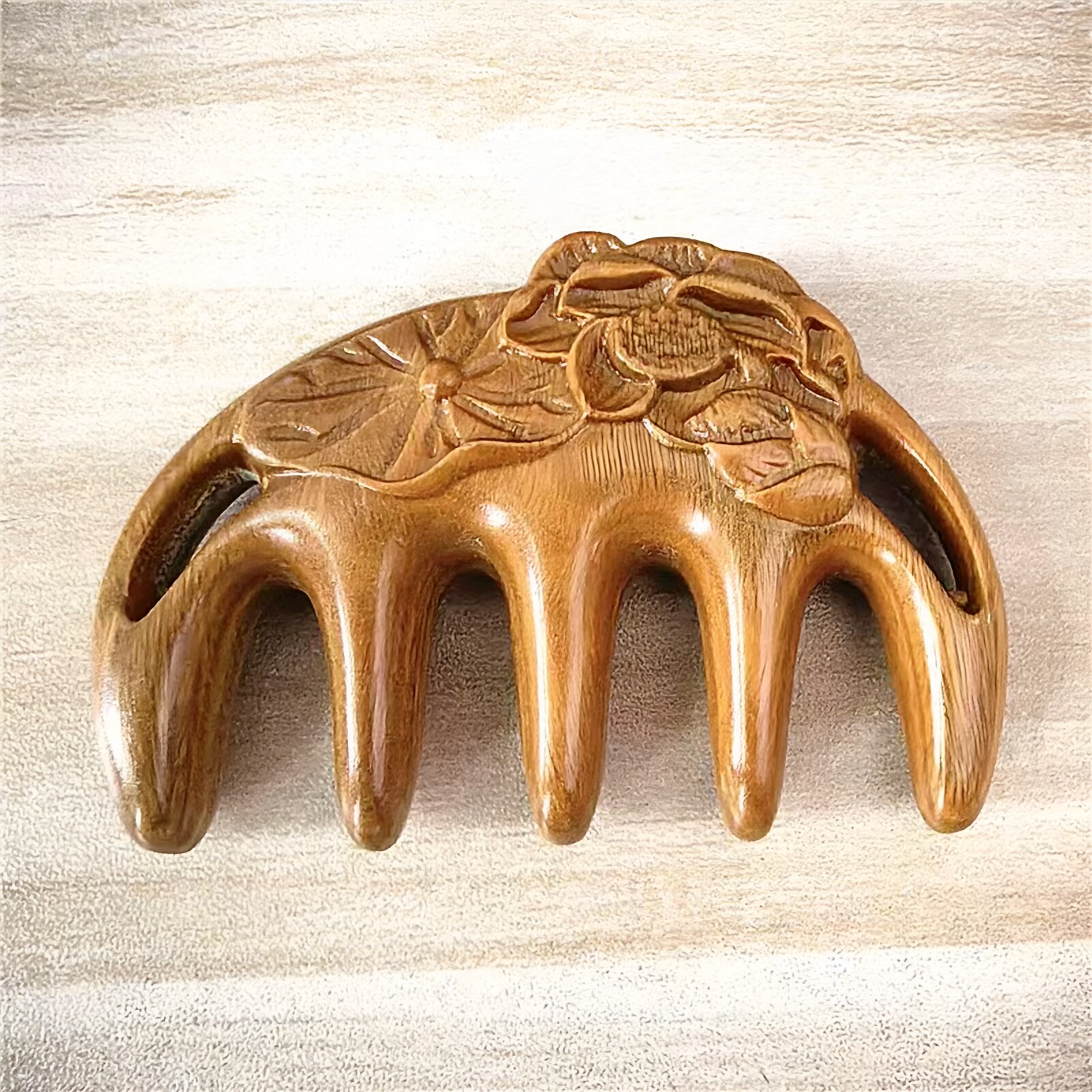 7-8厘米单面双面浮雕花绿檀雕刻木梳防静电随身按摩迷你小梳子送