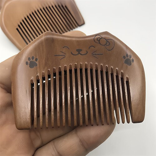 猫形梳8厘米古风猫咪迷你桃木梳