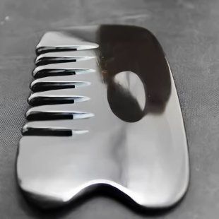 正品 纯天然水牛角刮痧梳子加厚圆润头部刮痧梳黑六齿粗齿梳包邮