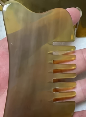 9.8厘米长天然黄牛角六齿八齿梳宽齿刮痧按摩保健牛角梳包包梳JS3