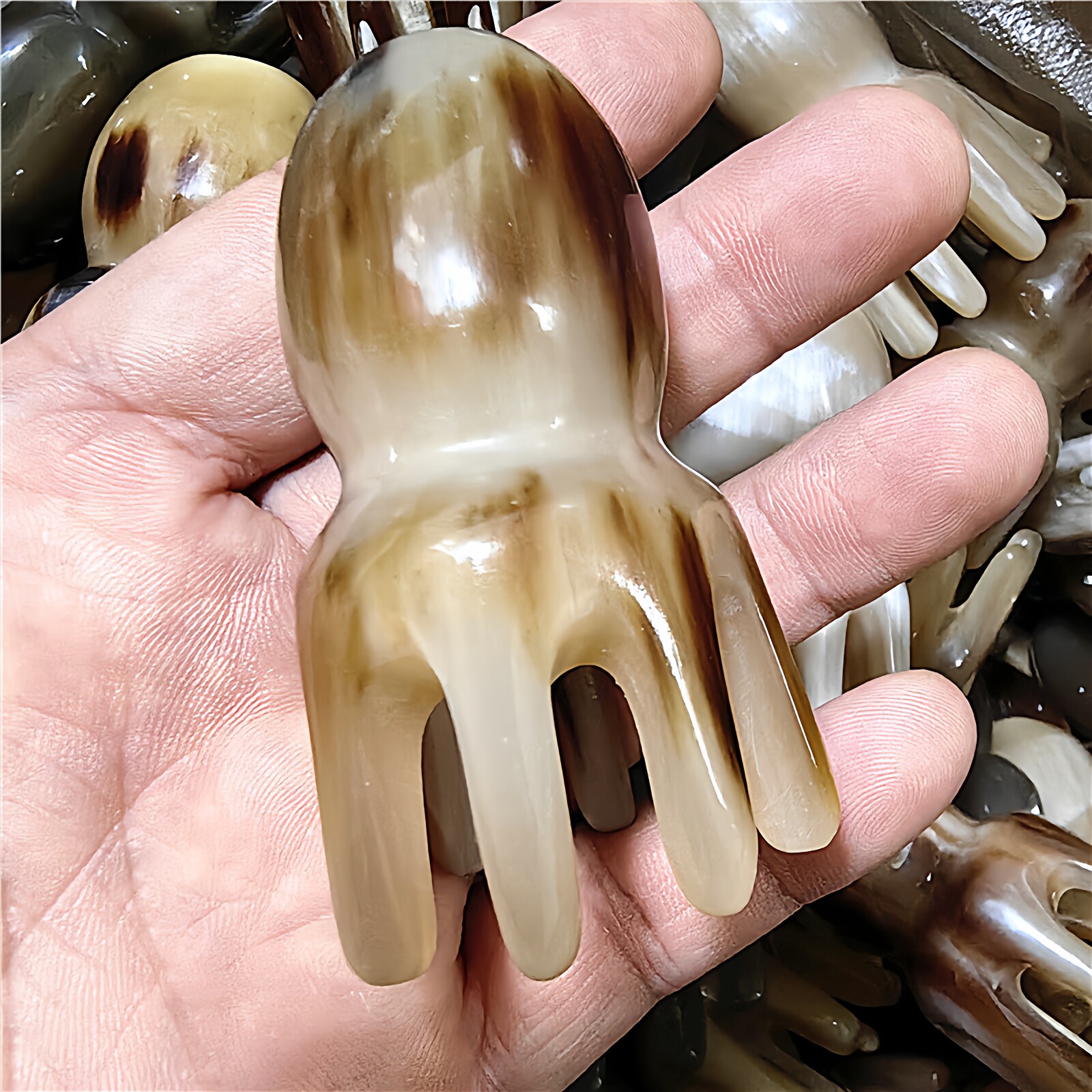 黄牛角实心圆头章鱼按摩梳头部按摩头刷天然牛角按摩器高6-8厘米
