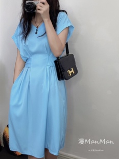 韩剧女主角 料子舒服夏宽松大码连衣裙简约垂感v领前后两穿裙子
