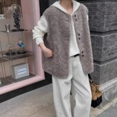 欧洲站25637秋冬25新款 小纽扣颗粒羊毛叠穿马甲女515 休闲圆领无袖