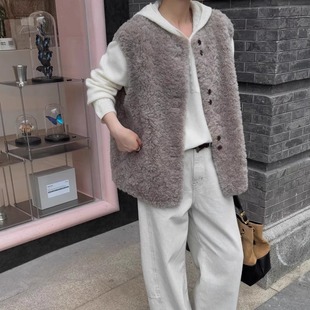 欧洲站25637秋冬25新款 小纽扣颗粒羊毛叠穿马甲女515 休闲圆领无袖