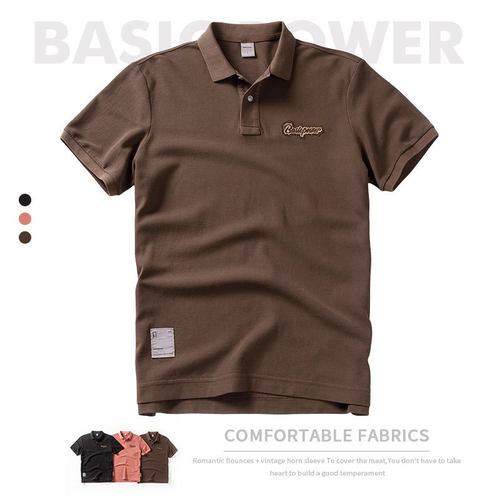 BASIC POWER 夏季新款纯棉翻领短袖POLO衫上衣刺绣印花logo休闲男