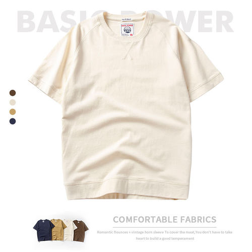 BASIC POWER 潮牌男复古宽松短袖T恤ins街头嘻哈情侣半袖纯色情侣