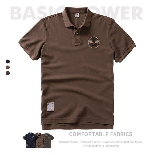 BASIC POWER 夏季舒适水洗做旧珠地纯棉翻领短袖POLO衫青年潮流男