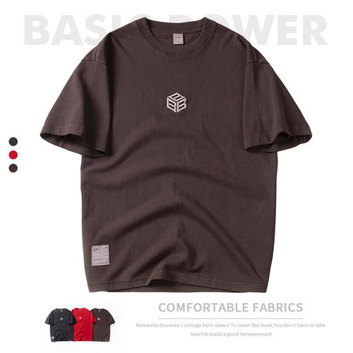 BASIC POWER 夏季新款潮流宽松美式潮牌短袖t恤中性款刺绣上衣ins