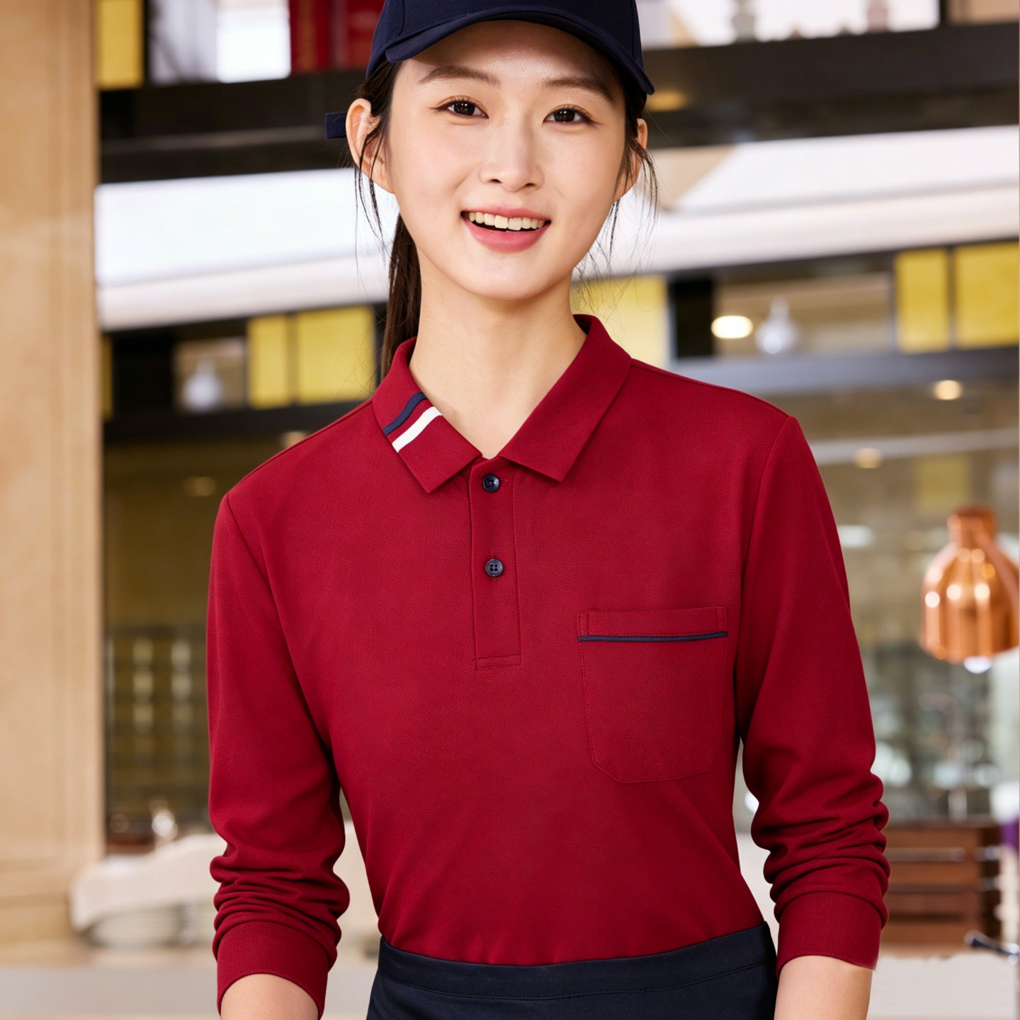餐饮火锅烤肉饭店服务员酒店中式奶茶餐厅酒楼工作服长袖T恤秋装