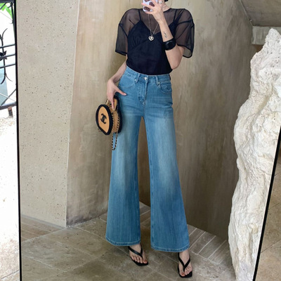 夏款薄TOP欧制广州十三行四面弹刺绣笑脸韩版十分筒喇牛仔裤13327