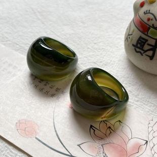 天然玛瑙神秘绿戒指男款扳指小众个性水滴聚财玉石霸气大拇指指环