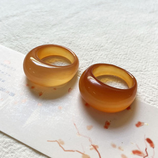 天然橘黄玛瑙扳指 指环 高级感聚财玉石水滴戒指男女情侣食指个性