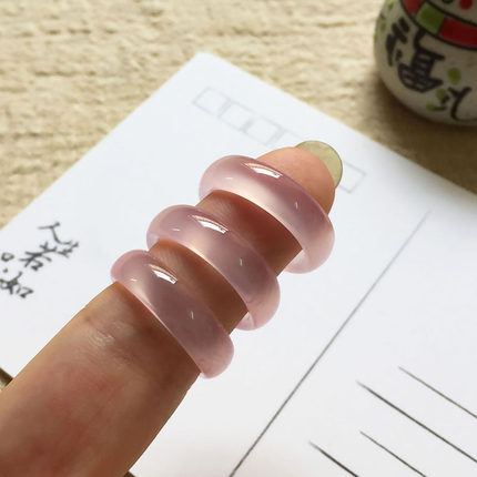 粉色冰种玉髓玉石少女戒指小众设计感甜美小清新素圈指环食指戒子