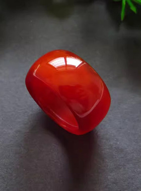 正品红玛瑙戒指加宽大号玉髓指环男女玉石扳指 饰品情侣礼物包邮