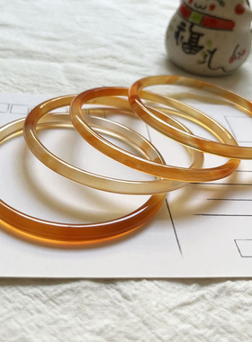 天然橘红玛瑙手镯细款叮当镯子清新甜美焦糖色玉髓学生党古风手环