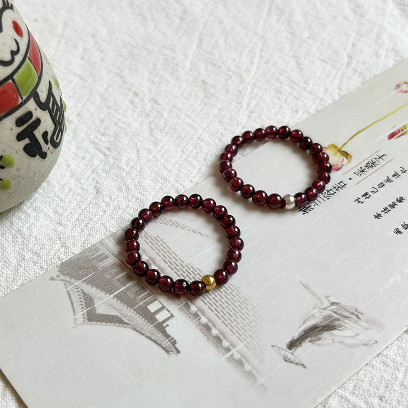 石榴石戒指女男款指环尾戒素戒圈圆珠指环转运珠招财食指戒紫牙乌