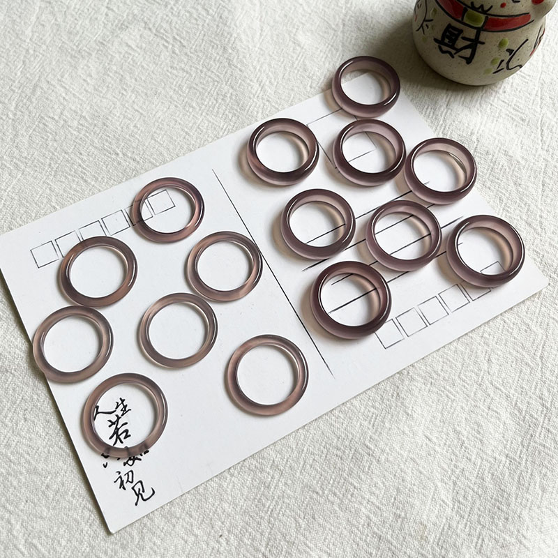 原宿风天然冰种灰紫玉髓玛瑙戒指