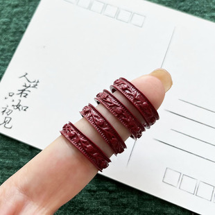 朱砂戒指女款 高纯度素圈素戒佩戴生日礼物中国风饰品送妈妈指环