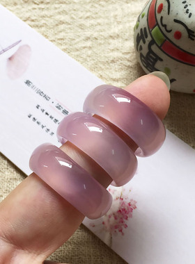 天然粉紫色玉髓戒指 玛瑙玉石戒指食指环水晶玉石扳指饰品女士款