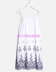夏季薄款刺绣女吊带睡裙纯棉睡衣家居服睡袍浴衣有内衬粘纤吊带裙