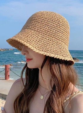 手工草编渔夫帽女春夏透气遮阳