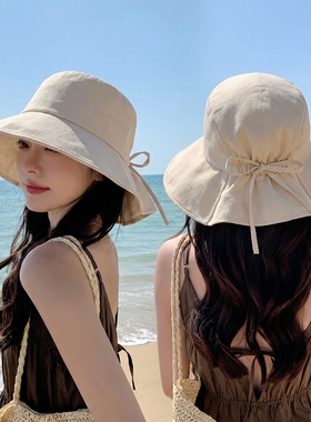 夏季大檐防晒显脸小蝴蝶结渔夫帽