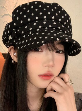 韩版时尚波点贝雷帽女甜美日系