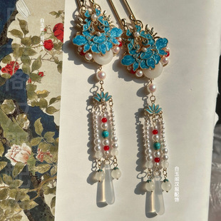 古风仿烧蓝发钗蝶恋花古风汉服流苏步摇簪子中式旗袍马面裙配饰