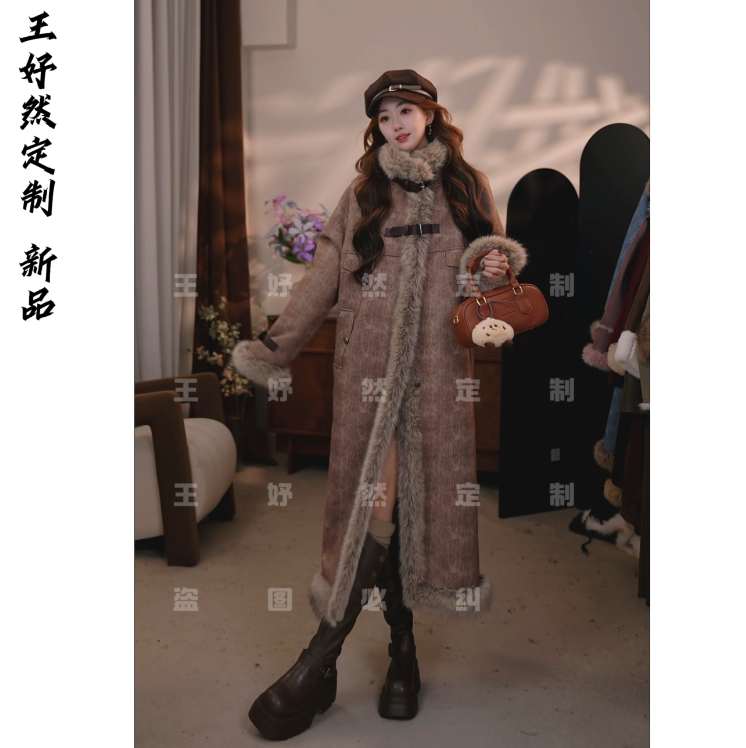 【小暖炉】2025秋冬加厚毛毛外套韩版修身显瘦保暖气质中长款大衣