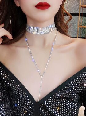 欧美流行长款水钻choker颈圈项链女日韩个性脖子饰品短款锁骨链潮