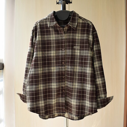 韩系小字母刺绣磨毛格子秋冬衬衫